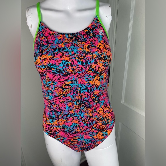 TYR NWT Pink and Orange One Piece Athletic Swimsuit - Picture 1 of 12